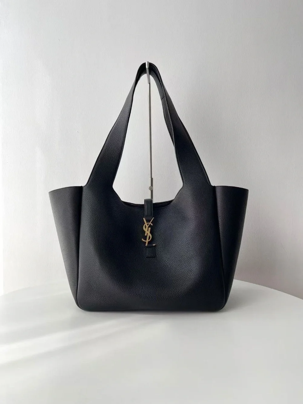 Saint Laurent Black Leather Tote with Gold YSL Charm - Picture 8 of 9